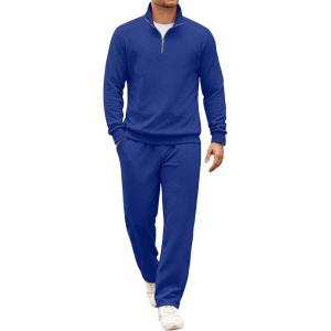 image:imageCOOFANDY Mens Tracksuit 2 Piece Set Geometric Texture Quarter Zip Pullover Sweatshirt Athletic Running SweatsuitsSky Blue