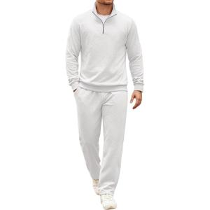 image:imageCOOFANDY Mens Tracksuit 2 Piece Set Geometric Texture Quarter Zip Pullover Sweatshirt Athletic Running SweatsuitsWhite