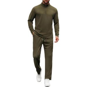 image:imageCOOFANDY Mens Tracksuits 2 Piece Casual Athletic Sweatsuit Quarter Zip Pullover Long Sleeve Running Sport OutfitsArmy Green