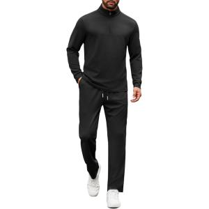 image:imageCOOFANDY Mens Tracksuits 2 Piece Casual Athletic Sweatsuit Quarter Zip Pullover Long Sleeve Running Sport OutfitsBlack