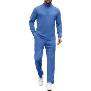 image:imageCOOFANDY Mens Tracksuits 2 Piece Casual Athletic Sweatsuit Quarter Zip Pullover Long Sleeve Running Sport OutfitsBlue