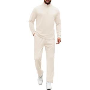 image:imageCOOFANDY Mens Tracksuits 2 Piece Casual Athletic Sweatsuit Quarter Zip Pullover Long Sleeve Running Sport OutfitsCream