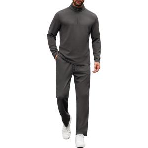 image:imageCOOFANDY Mens Tracksuits 2 Piece Casual Athletic Sweatsuit Quarter Zip Pullover Long Sleeve Running Sport OutfitsDark Grey
