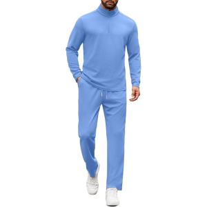 image:imageCOOFANDY Mens Tracksuits 2 Piece Casual Athletic Sweatsuit Quarter Zip Pullover Long Sleeve Running Sport OutfitsLight Blue
