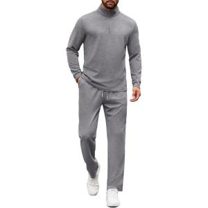image:imageCOOFANDY Mens Tracksuits 2 Piece Casual Athletic Sweatsuit Quarter Zip Pullover Long Sleeve Running Sport OutfitsLight Grey