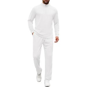 image:imageCOOFANDY Mens Tracksuits 2 Piece Casual Athletic Sweatsuit Quarter Zip Pullover Long Sleeve Running Sport OutfitsWhite
