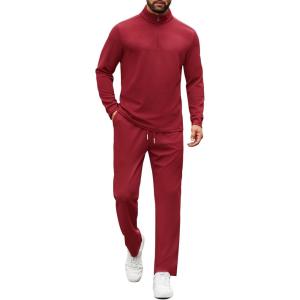 image:imageCOOFANDY Mens Tracksuits 2 Piece Casual Athletic Sweatsuit Quarter Zip Pullover Long Sleeve Running Sport OutfitsWine Red