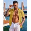 image:imageCOOFANDY Mens Knit Shirts Short Sleeve Button Down Polo Shirt Fashion Casual Summer Beach ShirtsClassic Yellow  White