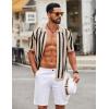 image:imageCOOFANDY Mens Knit Shirts Short Sleeve Button Down Polo Shirt Striped Casual Summer Beach ShirtsApricot  Black