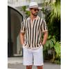 image:imageCOOFANDY Mens Knit Shirts Short Sleeve Button Down Polo Shirt Striped Casual Summer Beach ShirtsApricot  Black