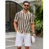 image:imageCOOFANDY Mens Knit Shirts Short Sleeve Button Down Polo Shirt Striped Casual Summer Beach ShirtsApricot  Black