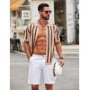 image:imageCOOFANDY Mens Knit Shirts Short Sleeve Button Down Polo Shirt Striped Casual Summer Beach ShirtsApricot  Caramel