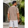 image:imageCOOFANDY Mens Knit Shirts Short Sleeve Button Down Polo Shirt Striped Casual Summer Beach ShirtsApricot  Caramel