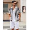 image:imageCOOFANDY Mens Knit Shirts Short Sleeve Button Down Polo Shirt Striped Casual Summer Beach ShirtsBeige  Navy Blue