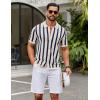 image:imageCOOFANDY Mens Knit Shirts Short Sleeve Button Down Polo Shirt Striped Casual Summer Beach ShirtsBeige  Navy Blue
