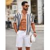 image:imageCOOFANDY Mens Knit Shirts Short Sleeve Button Down Polo Shirt Striped Casual Summer Beach ShirtsBeige  Navy Blue