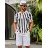 image:imageCOOFANDY Mens Knit Shirts Short Sleeve Button Down Polo Shirt Striped Casual Summer Beach ShirtsBeige  Navy Blue