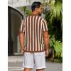 image:imageCOOFANDY Mens Knit Shirts Short Sleeve Button Down Polo Shirt Striped Casual Summer Beach ShirtsCaramel  Beige