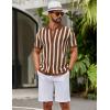 image:imageCOOFANDY Mens Knit Shirts Short Sleeve Button Down Polo Shirt Striped Casual Summer Beach ShirtsCaramel  Beige