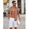image:imageCOOFANDY Mens Knit Shirts Short Sleeve Button Down Polo Shirt Striped Casual Summer Beach ShirtsCaramel  Beige