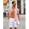 image:imageCOOFANDY Mens Knit Shirts Short Sleeve Button Down Polo Shirt Striped Casual Summer Beach ShirtsDusty Pink  Beige