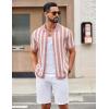 image:imageCOOFANDY Mens Knit Shirts Short Sleeve Button Down Polo Shirt Striped Casual Summer Beach ShirtsDusty Pink  Beige