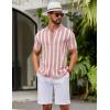 image:imageCOOFANDY Mens Knit Shirts Short Sleeve Button Down Polo Shirt Striped Casual Summer Beach ShirtsDusty Pink  Beige