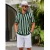 image:imageCOOFANDY Mens Knit Shirts Short Sleeve Button Down Polo Shirt Striped Casual Summer Beach ShirtsGreen  Beige