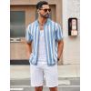image:imageCOOFANDY Mens Knit Shirts Short Sleeve Button Down Polo Shirt Striped Casual Summer Beach ShirtsLight Blue  White