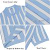 image:imageCOOFANDY Mens Knit Shirts Short Sleeve Button Down Polo Shirt Striped Casual Summer Beach ShirtsLight Blue  White