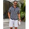 image:imageCOOFANDY Mens Knit Shirts Short Sleeve Button Down Polo Shirt Striped Casual Summer Beach ShirtsNavy Blue  White