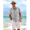 image:imageCOOFANDY Mens Linen Shirts Short Sleeve Casual Shirts Button Down Shirt for Men Beach Summer Wedding ShirtGreywhite Stripes