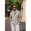 image:imageCOOFANDY Mens Linen Shirts Short Sleeve Casual Shirts Button Down Shirt for Men Beach Summer Wedding ShirtGreywhite Stripes