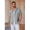 image:imageCOOFANDY Mens Linen Shirts Short Sleeve Casual Shirts Button Down Shirt for Men Beach Summer Wedding ShirtGreywhite Stripes