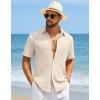 image:imageCOOFANDY Mens Short Sleeve Casual Shirts Button Down Striped Summer Shirts Textured Vacation Beach ShirtA WhiteBeige