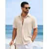 image:imageCOOFANDY Mens Short Sleeve Casual Shirts Button Down Striped Summer Shirts Textured Vacation Beach ShirtA WhiteBeige