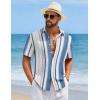 image:imageCOOFANDY Mens Short Sleeve Casual Shirts Button Down Striped Summer Shirts Textured Vacation Beach ShirtA WhiteBlue 02