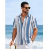 image:imageCOOFANDY Mens Short Sleeve Casual Shirts Button Down Striped Summer Shirts Textured Vacation Beach ShirtA WhiteBlue 02
