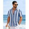image:imageCOOFANDY Mens Short Sleeve Casual Shirts Button Down Striped Summer Shirts Textured Vacation Beach ShirtA WhiteBlue 03