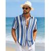 image:imageCOOFANDY Mens Short Sleeve Casual Shirts Button Down Striped Summer Shirts Textured Vacation Beach ShirtA WhiteBlue 03