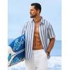 image:imageCOOFANDY Mens Short Sleeve Casual Shirts Button Down Striped Summer Shirts Textured Vacation Beach ShirtA WhiteLight Blue