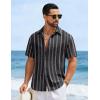 image:imageCOOFANDY Mens Short Sleeve Casual Shirts Button Down Striped Summer Shirts Textured Vacation Beach ShirtB BlackDark Grey