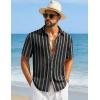 image:imageCOOFANDY Mens Short Sleeve Casual Shirts Button Down Striped Summer Shirts Textured Vacation Beach ShirtB BlackDark Grey