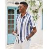image:imageCOOFANDY Mens Short Sleeve Casual Shirts Button Down Striped Summer Shirts Textured Vacation Beach ShirtB WhiteDark Blue