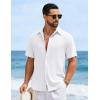 image:imageCOOFANDY Mens Short Sleeve Casual Shirts Button Down Striped Summer Shirts Textured Vacation Beach ShirtC Pure White
