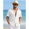 image:imageCOOFANDY Mens Short Sleeve Casual Shirts Button Down Striped Summer Shirts Textured Vacation Beach ShirtC Pure White