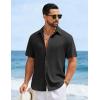image:imageCOOFANDY Mens Short Sleeve Casual Shirts Button Down Striped Summer Shirts Textured Vacation Beach ShirtD Pure Black