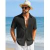 image:imageCOOFANDY Mens Short Sleeve Casual Shirts Button Down Striped Summer Shirts Textured Vacation Beach ShirtD Pure Black