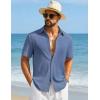 image:imageCOOFANDY Mens Short Sleeve Casual Shirts Button Down Striped Summer Shirts Textured Vacation Beach ShirtGrey Blue