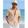 image:imageCOOFANDY Mens Short Sleeve Casual Shirts Button Down Striped Summer Shirts Textured Vacation Beach ShirtKhaki
